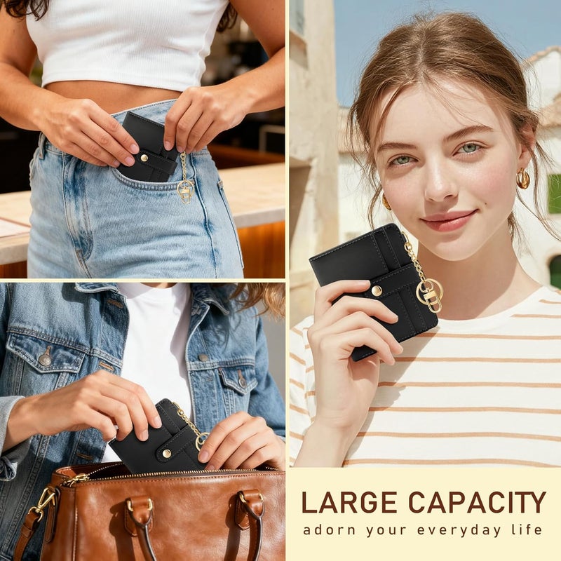 Jogjam Black Rfid Ladies Wallet, Small Slim Thin Compact Credit Card Women Wallet, PU Leather Bifold Cash Zipper Coin Pocket ID Window for Female - Image 2